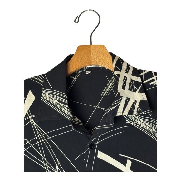Giorgio Danieli Shirt Men Large Black Ivory Abstract‎ Collared Button Down Retro - Picture 3 of 8